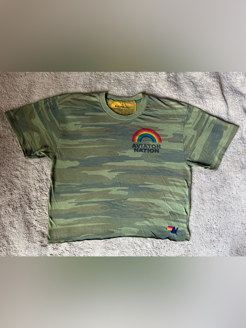 Aviator Nation Kids Camo Green Rainbow Tee
